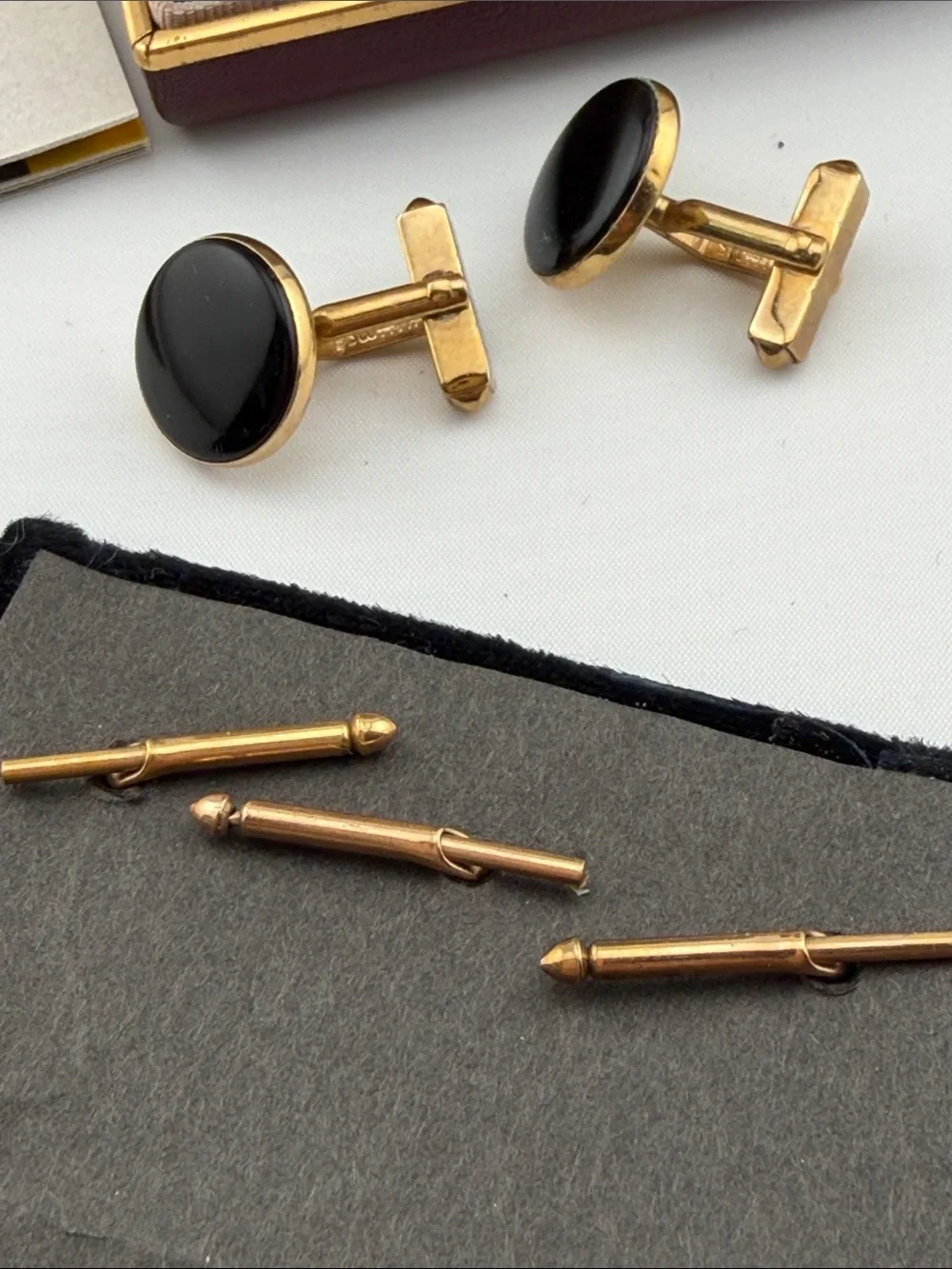 SWANK Vintage Gold-Tone Cufflinks and Studs with Black Centers